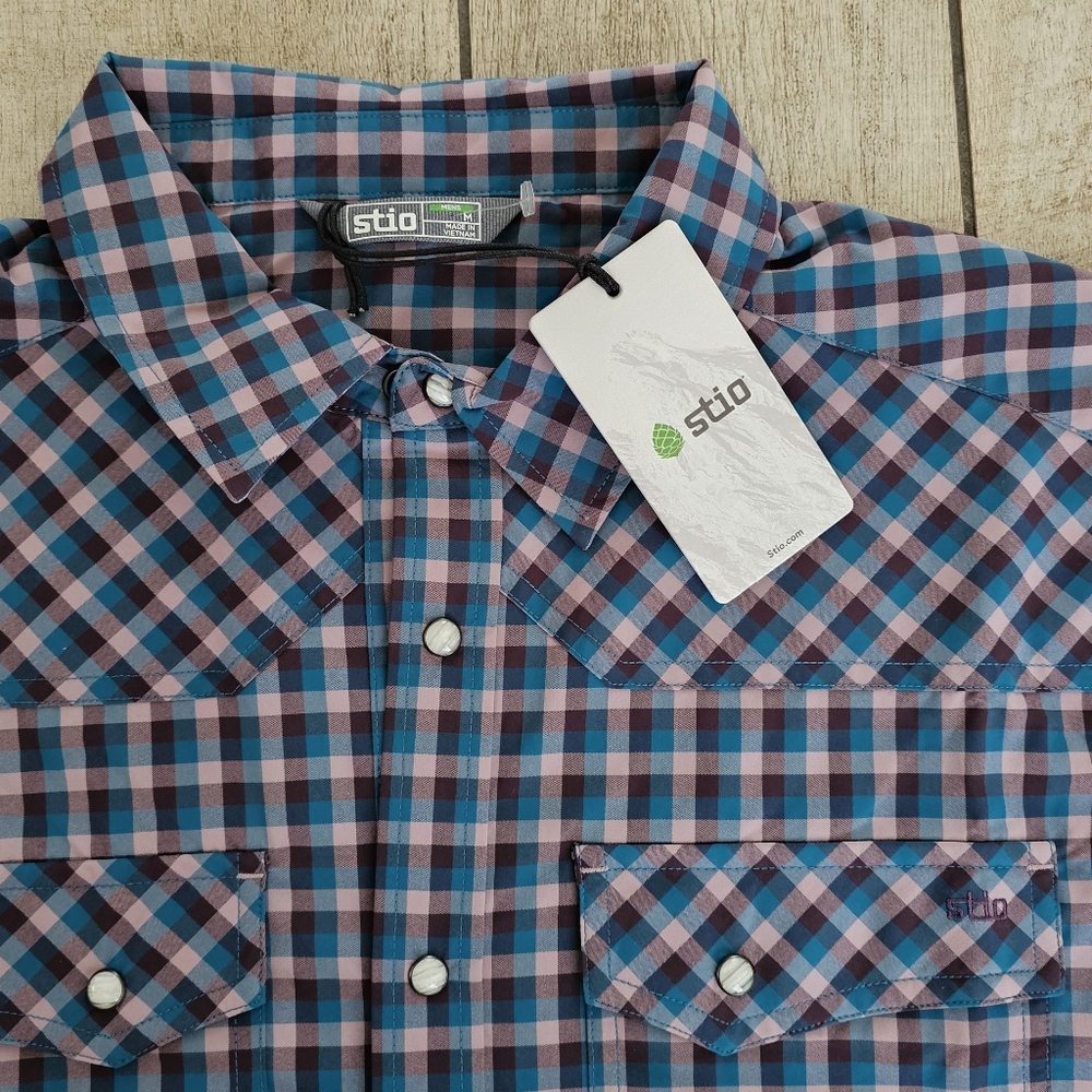 Stio Eddy Long Sleeve Shirt Mens Blue Check Hiking Outdoor Camping REI New NWT M - Picture 4 of 5